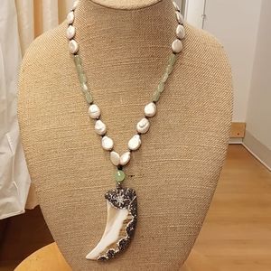 23" pearl and Amazon necklace with 4 inch pendant.